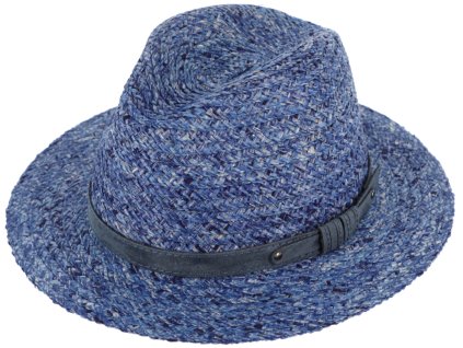 Letné nekrčivý modrý fedora klobúk od Fiebig - Traveller Raffia