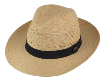 Letný slamený klobúk Fedora - ručne pletený - s čiernou stuhou - Ekvádorská panama