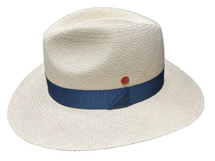 Luxusný panamský klobúk Fedora s modrou stuhou - ručne pletený, UV faktor 80 - Ekvádorská panama - Mayser Gedeon