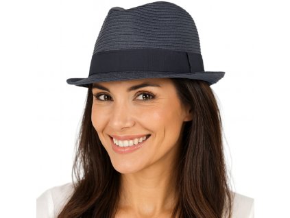 Nekrčivý modrý letný klobúk Trilby od Fiebig