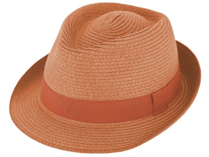 Nekrčivý oranžový letný klobúk Trilby od Fiebig