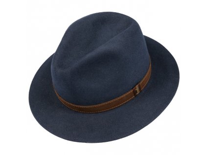 Unisex modrý klobúk Borsalino s hnedým koženým opaskom 2
