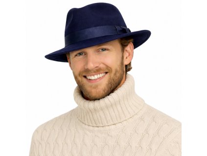 Kašmírový modrý luxusný klobúk Fiebig - limitovaná kolekcia Fiebig