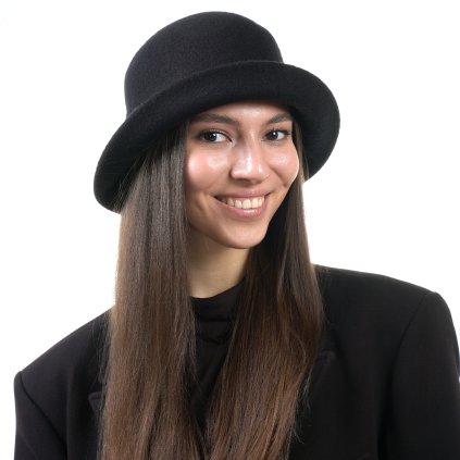 Bucket hat - zimný čierny vlnený klobúčik - Seeberger