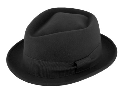 Trilby klobúk vlnený Fiebig - čierny s čiernou stuhou - Diamond Woolfelt