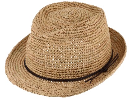 Trilby Raffia béžový slamený klobúk s koženou stuhou