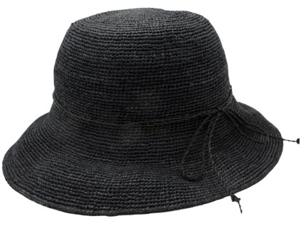 Dámsky letný čierny nekrčivý slamený klobúk Cloche - Crochet Cloche