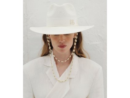 Letný slamený fedora klobúk Ruslan Baginskiy - Chain Strap Straw Fedora Hat