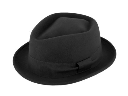 Trilby klobúk vlnený Fiebig - čierny s čiernou stuhou - Diamond Woolfelt