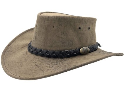 Austrálsky hnedý klobúk kožený s klokanou kožou - Kangaroo Stonewash