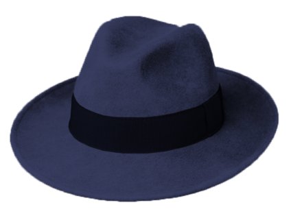 Modrý klobúk plstený - modrý s čiernou stuhou - Bogart