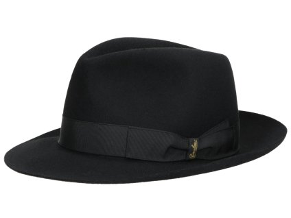 Luxusný čierny klobúk Fedora s čiernou stuhou - 50 gramami - Borsalino