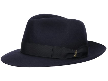 Luxusný modrý klobúk Fedora s čiernou stuhou - 50 gramami - Borsalino