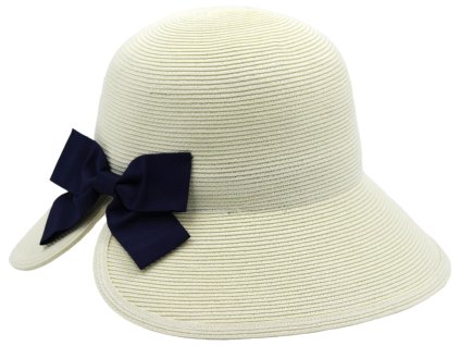 Dámsky letný klobúk Cloche s modrou mašľou