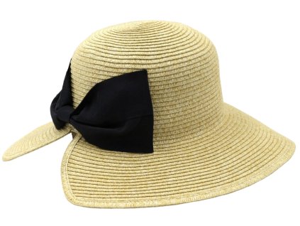 Dámsky letný klobúk Cloche - skrátená krempa vzadu a čierna mašľa