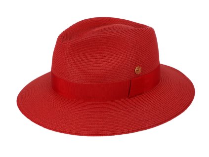Luxusný nekrčivý červený klobúk Fedora - ručne šitý, UV faktor 80 - Mayser Mathis