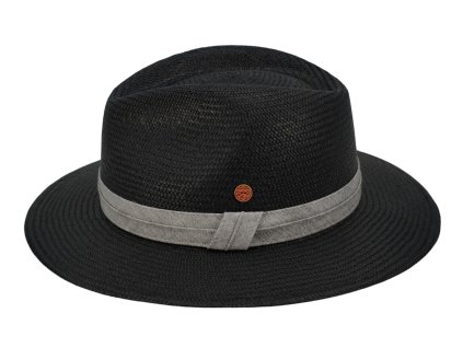 Exkluzívny panamský klobúk Fedora čierny so šedou stuhou - Mayser Gero - UV faktor 80