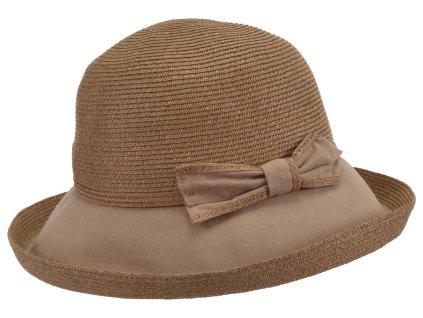 Dámsky hnedý letný klobúk Bolero z papierovej slamy a látky