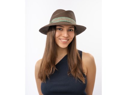 Luxusný dámsky nekrčivý klobúk Fedora – ručne šitý, UV faktor 80 – Mayser Simone Tabac