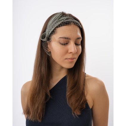 Dámsky fascinátor Seeberger so závojom - zeleno-šedý