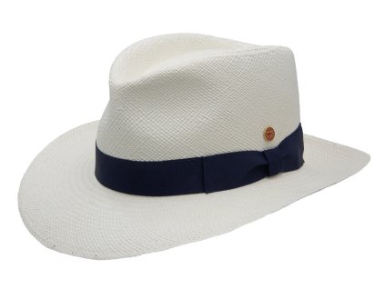 Luxusný panamský klobúk Fedora bielený s modročiernou stuhou - Mayser Colmar