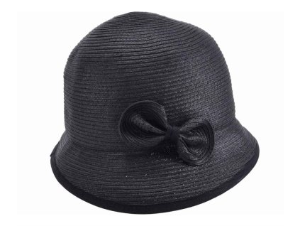Letný dámsky nemačkavý čierny klobúk s mašličkou - cloche - Seeberger
