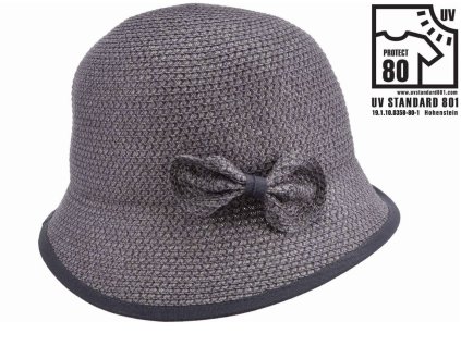Letný dámsky nemačkavý tmavo šedý klobúk s mašličkou - cloche - Seeberger