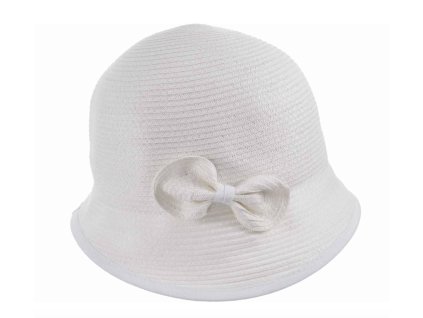 Letný dámsky nemačkavý biely klobúk s mašličkou - cloche - Seeberger