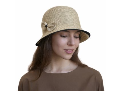 Letný dámsky nemačkavý klobúk s mašličkou - cloche - Seeberger