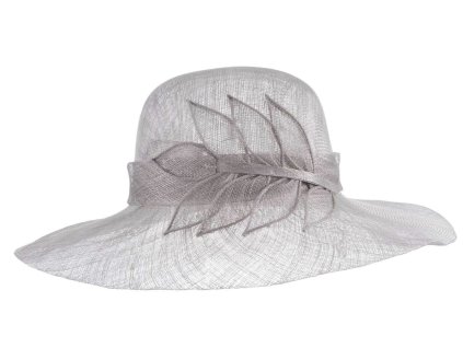 Cloche sivý slávnostný klobúk s ozdobou - zo sisalovej slamy