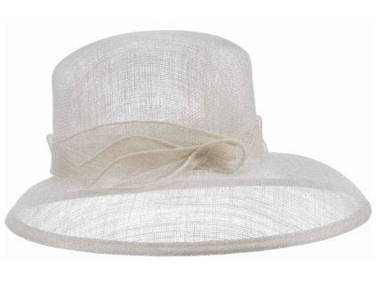 Cloche biely slávnostný klobúk s ozdobou - zo sisalovej slamy