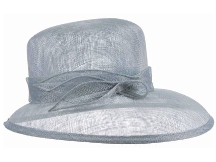 Cloche bledomodrý slávnostný klobúk s ozdobou - zo sisalovej slamy