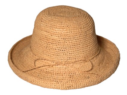 Dámsky letný nekrčivý slamený (raffie) klobúk Cloche - Crochet Cloche