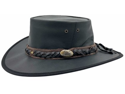 Čierny kožený klobúk z klokanej kože - Nomad Jacaru (skladací)