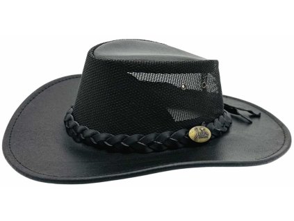 Jacaru Dingo Koolaroo čierny – letný klobúk s koženým dýnkom a vzdušnou korunou