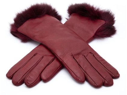 Dámske vínové kožené rukavice s kožúškom, vlnená podšívka - Carlsbad Hat
