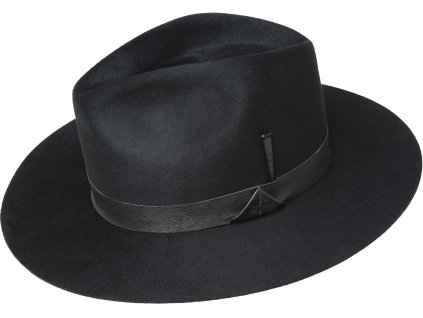 Godwin – Čierny klobúk zo superfine velúru s koženým opaskom