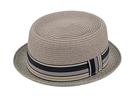Letný klobúk Pork Pie – béžový s pruhovanou stuhou