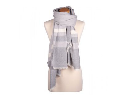Sivá šála z hodvábu a vlny s pruhmi 70×200 cm