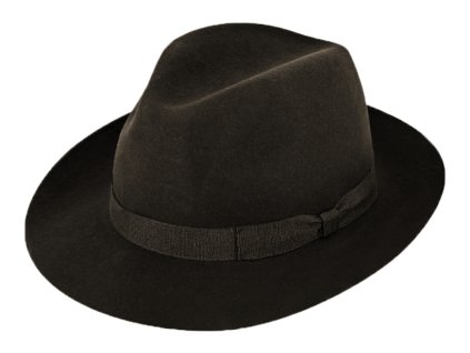 Hnedý klobúk fedora plstený - hnedý s hnedou stuhou - Fiebig