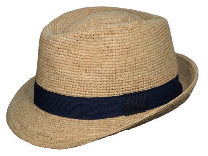 Trilby Raffia - slamený klobúk crochet s modrou stuhou