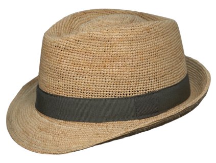 Trilby Raffia - slaměný klobouk crochet s zelenou stuhou