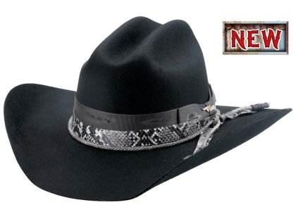 Westernový čierny klobúk TEXAS HOLD 'EM – prémiová vlna, hadí vzor