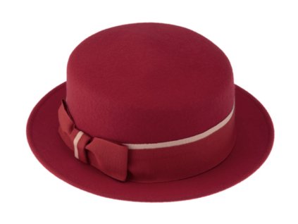 Dámsky červený plstený klobúčik - Fiebig Canotier