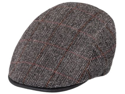 Pánska sivá kockovaná vlnená baretka rybia kosť - Fiebig