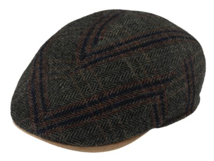 Pánska olivová vlnená bekovka rybia kosť - Fiebig - Harris Tweed