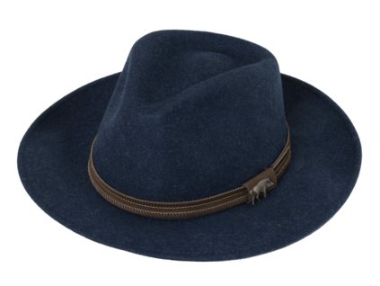 Cestovné klobúk vlnený od Fiebig - modrý s koženou stuhou
