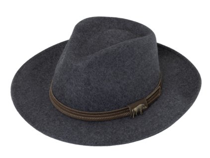 Cestovné klobúk vlnený od Fiebig - šedý s koženou stuhou