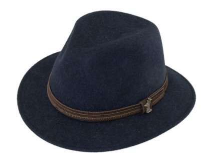 Cestovné klobúk vlnený od Fiebig - modrý s koženou stuhou