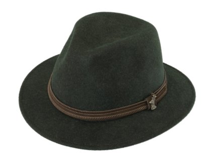 Cestovné klobúk vlnený od Fiebig - olivový s koženou stuhou